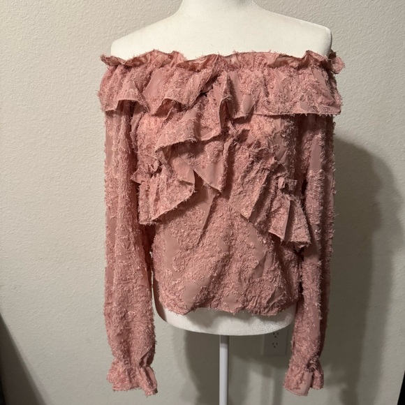 Pink Ruffled Off-Shoulder Blouse - Picture 2 of 4